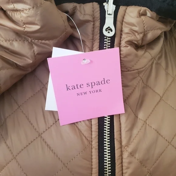 KATE spade Reversible Faux Shearling Quilted Hooded Jacket Size L - Picture 9 of 10